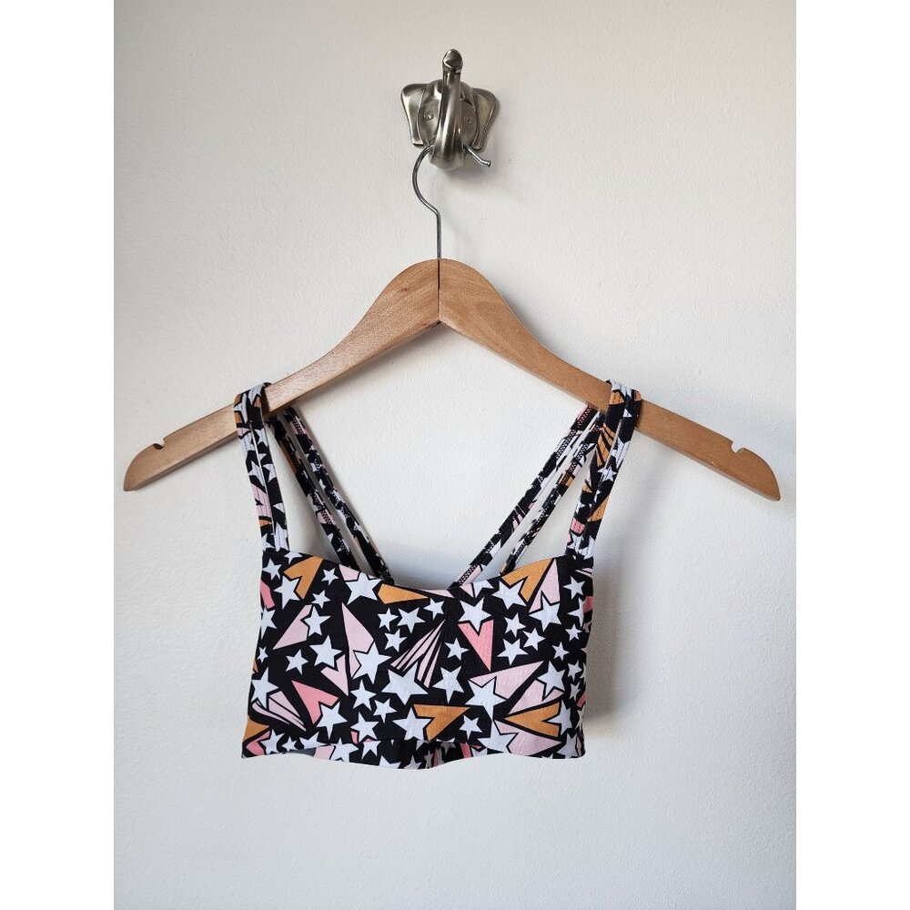 Jolyn black pink star print active bikini top XS